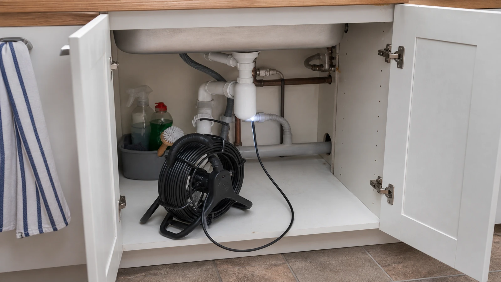 UK inspection endoscope context for search: blocked kitchen sink camera before calling plumber